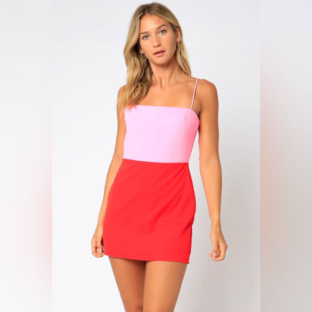 OLIVACEOUS COLORBLOCK DRESS IN PINK/RED (NWT)